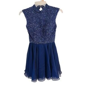 Sherri‎ Hill Beaded Fit and Flare Cocktail Dress Women's Size 6 Blue Prom Formal